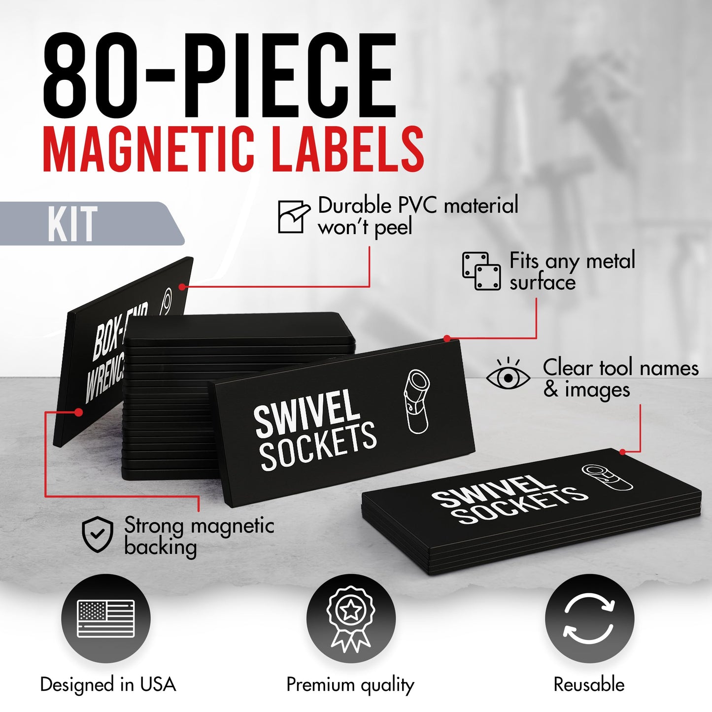 80-Piece Magnetic Toolbox Labels Kit