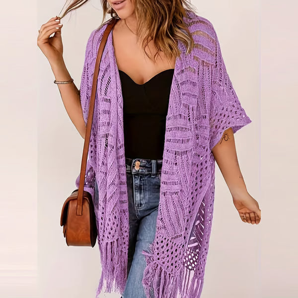 ☀️ Summer Crochet Cardigan - Oversized Open Front Kimono Sweater with Tassel ✨
