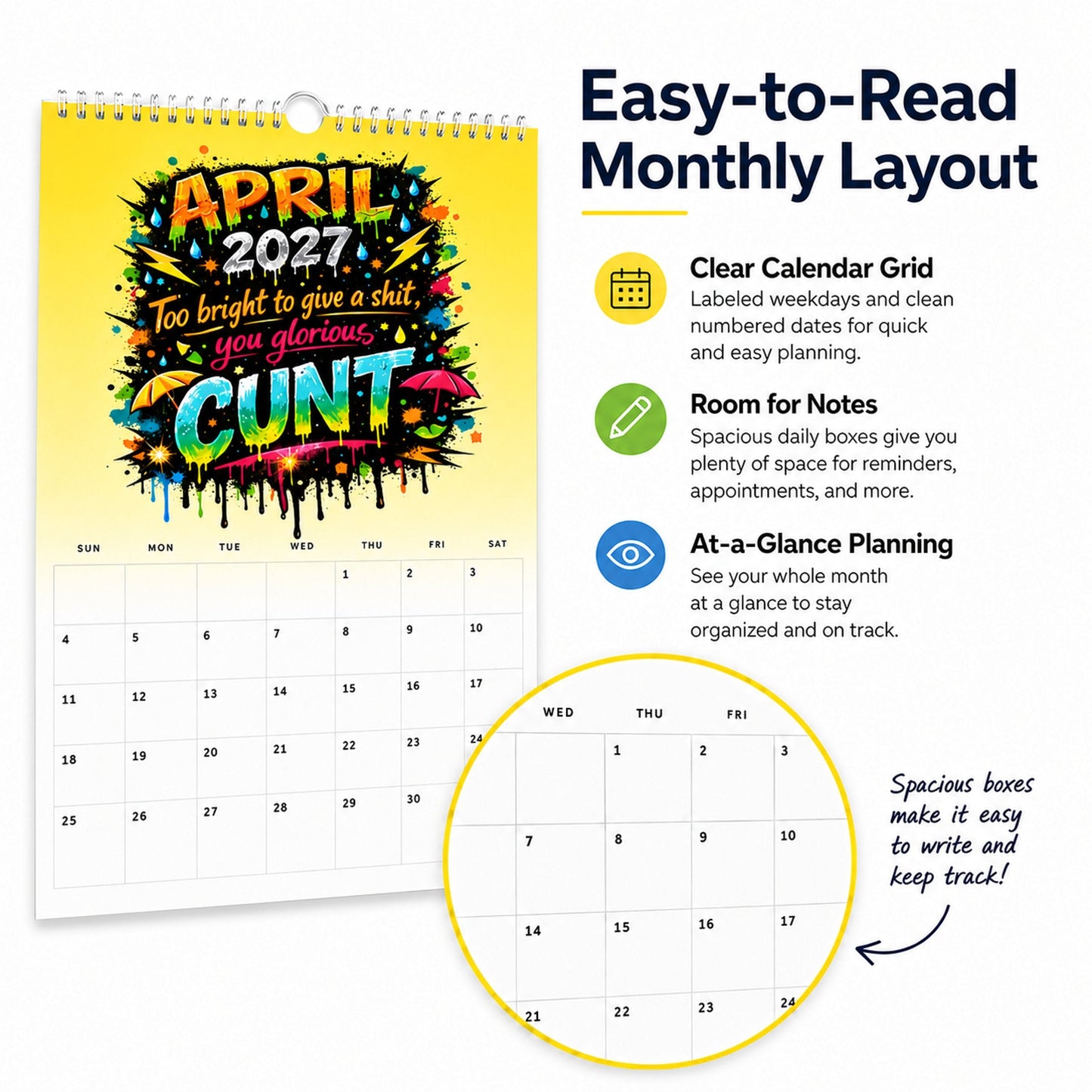 💥Early Bird Sale — 50% OFF🎁2027 Year of the Cunt Wall Calendar – Bold Graffiti Humor Calendar1📆🌟