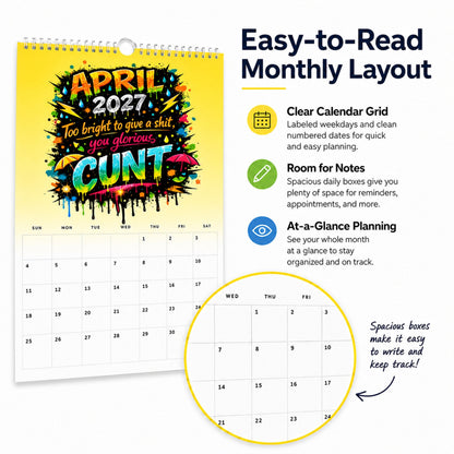 💥Early Bird Sale — 50% OFF🎁2027 Year of the Cunt Wall Calendar – Bold Graffiti Humor Calendar1📆🌟