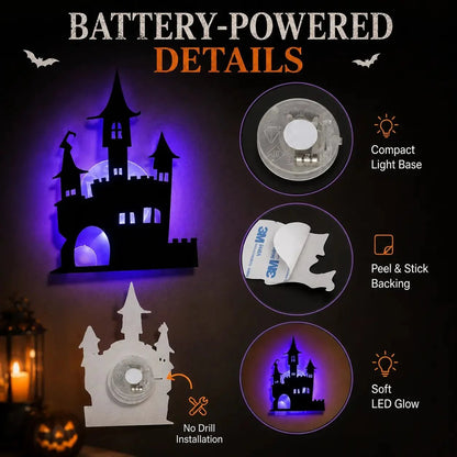 🔥50% OFF - 🎃8 Pack Halloween LED Silhouette Wall Light Stickers, Battery Powered Peel & Stick Decor Lights