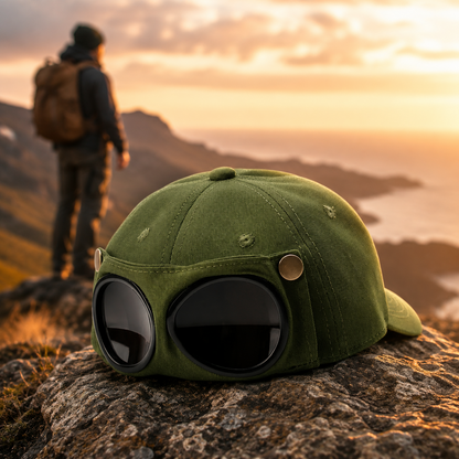 🧢 Two‑Style Pilot Cap with Built‑in Foldable Goggles