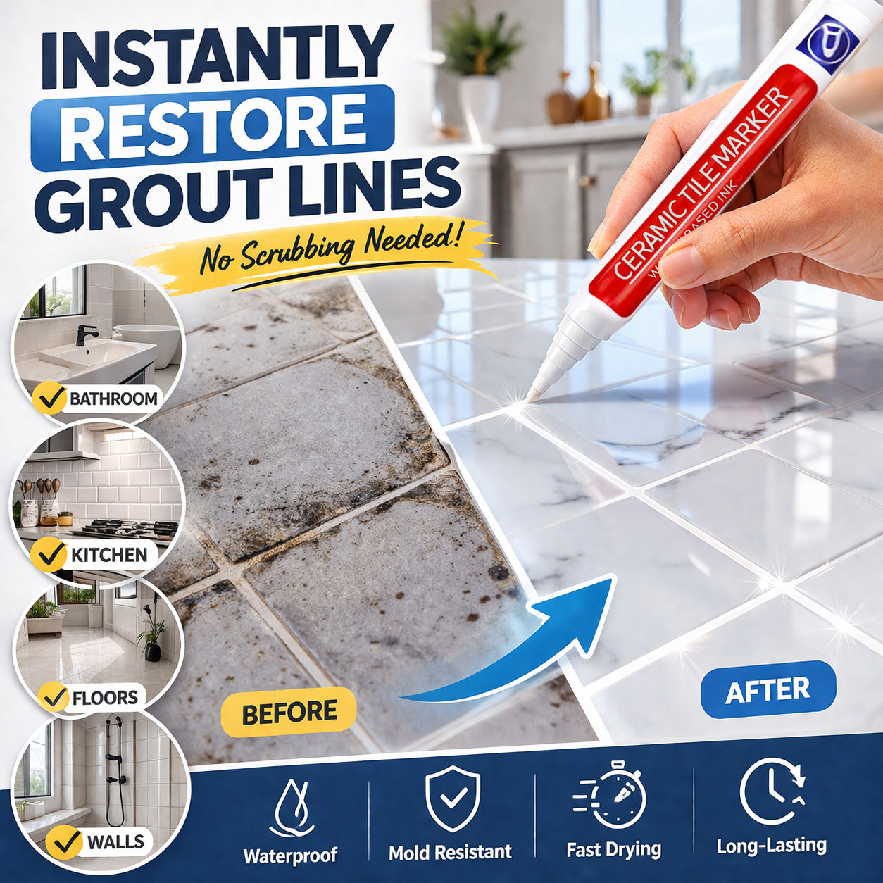 🖌️Anti-Mould & Waterproof Joint Pen for Ceramic Tiles!