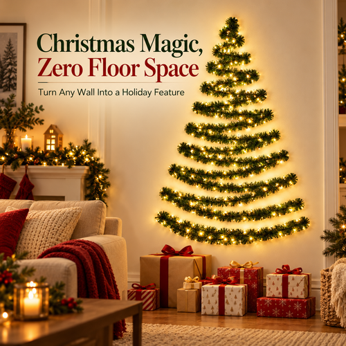 🎄 Flexible Christmas Wall Tree Garland Lights – Space-Saving Warm LED Pine Decor ✨