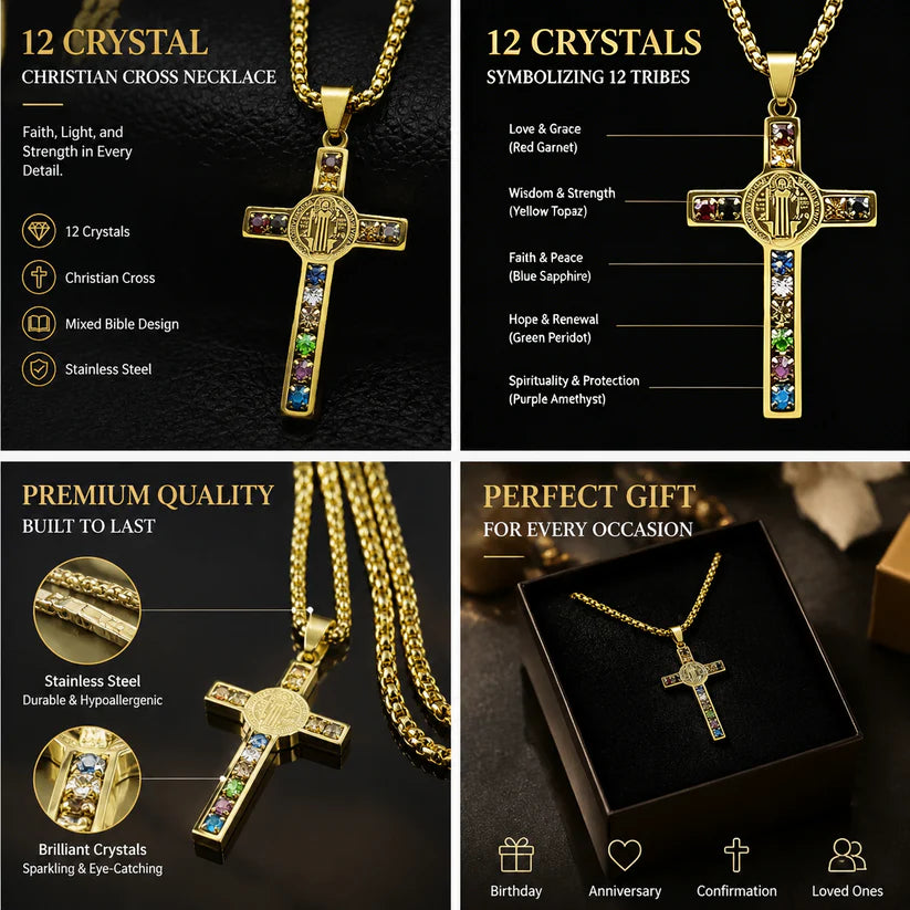 ✝️12 CRYSTAL CHRISTIAN CROSS NECKLACE✨