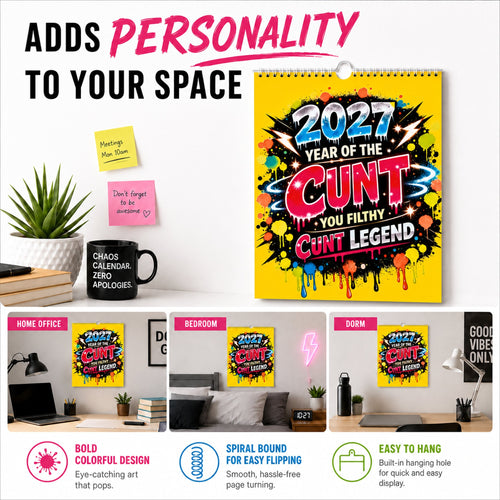 💥Early Bird Sale — 50% OFF🎁2027 Year of the Cunt Wall Calendar – Bold Graffiti Humor Calendar1📆🌟