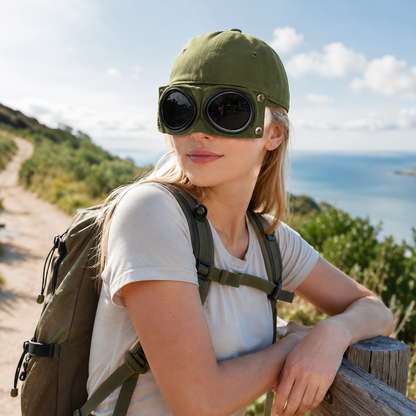 🧢 Two‑Style Pilot Cap with Built‑in Foldable Goggles