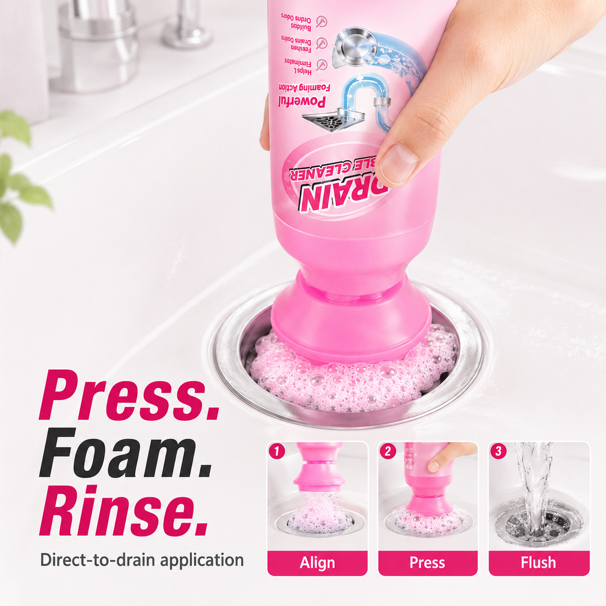 🫧 Foaming Pipe Cleaner & Drain Deodorizer – 360° Expanding Sink Foam ✨