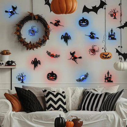 🔥50% OFF - 🎃8 Pack Halloween LED Silhouette Wall Light Stickers, Battery Powered Peel & Stick Decor Lights