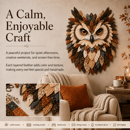 💥 LAST DAY 49% OFF - 🦉 Layered Fabric Owl Wall Art DIY Kit – Easy for Beginners, Guide Included