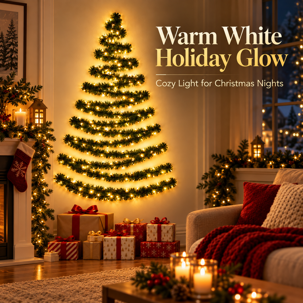 🎄 Flexible Christmas Wall Tree Garland Lights – Space-Saving Warm LED Pine Decor ✨