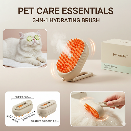 Steamy Pet Brush - 3-in-1 Grooming & Massage Comb for Cats & Dogs