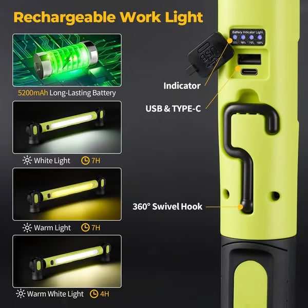 🎁 Father's Day Sale 49% OFF | 3000LM LED Magnetic Work Light Bar • 5200mAh Cordless • Hooks & Magnetic Base 🔧