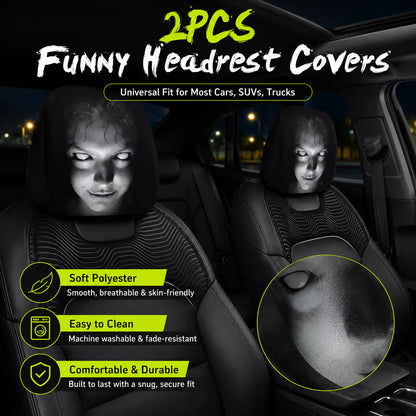 🔥😆 Funny Cartoon Car Headrest Covers – 2PCS Universal Fit 🚗