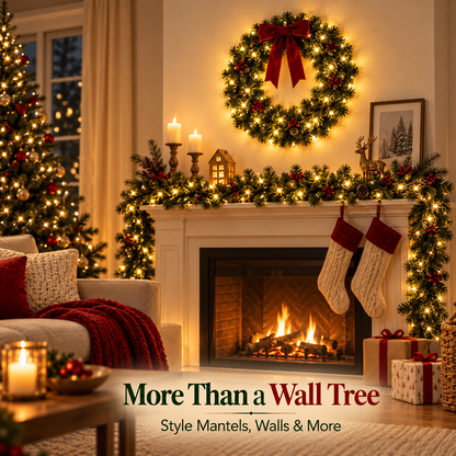 🎄 Flexible Christmas Wall Tree Garland Lights – Space-Saving Warm LED Pine Decor ✨