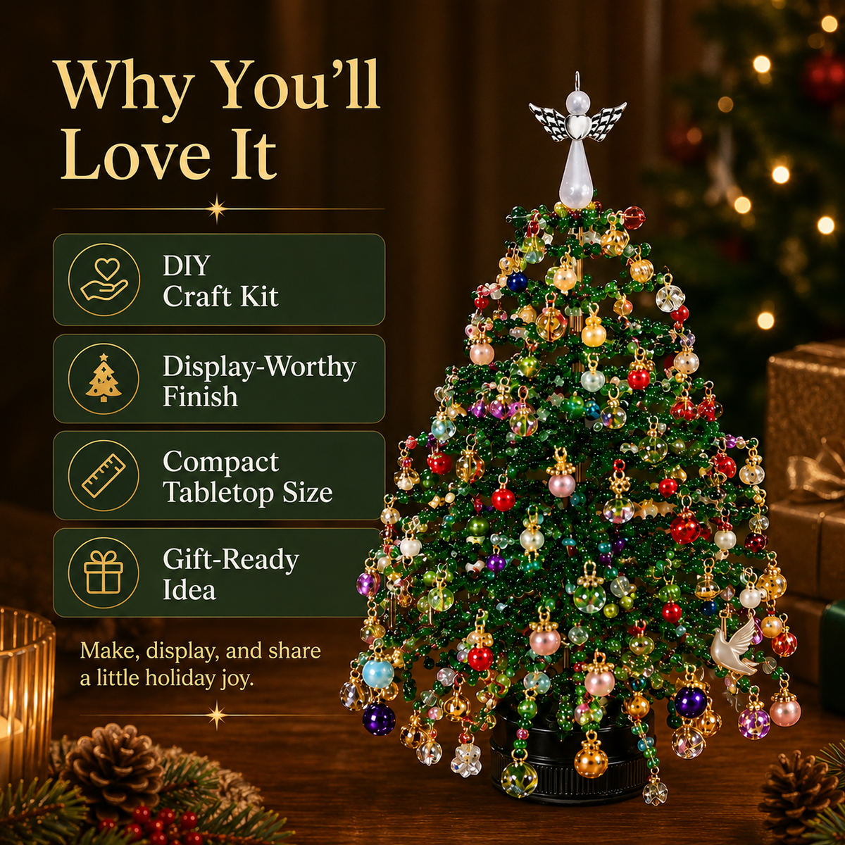 🎄 DIY Beaded Christmas Tree Craft Kit - Tabletop Holiday Decoration✨