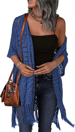 ☀️ Summer Crochet Cardigan - Oversized Open Front Kimono Sweater with Tassel ✨