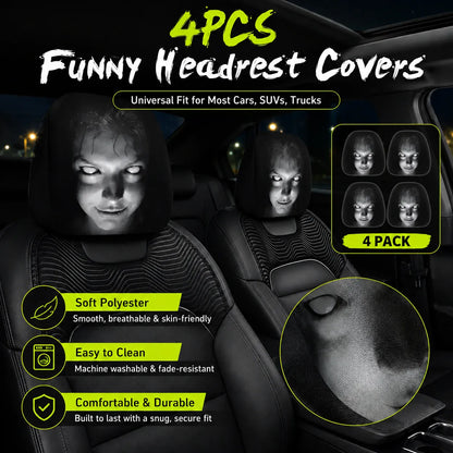 🔥😆 Funny Cartoon Car Headrest Covers – 2PCS Universal Fit 🚗