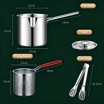 Restaurant-Quality Crispy Frying at Home! Compact Stainless Steel Deep Fryer Pot Set with Basket & Tongs | Oil-Saving, Quick & Easy to Clean for Perfect Family Portions