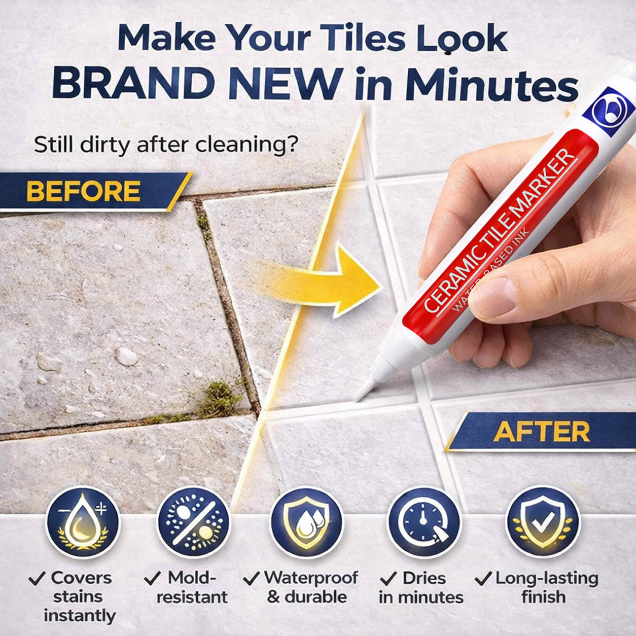 🖌️Anti-Mould & Waterproof Joint Pen for Ceramic Tiles!
