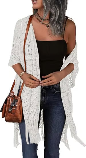 ☀️ Summer Crochet Cardigan - Oversized Open Front Kimono Sweater with Tassel ✨