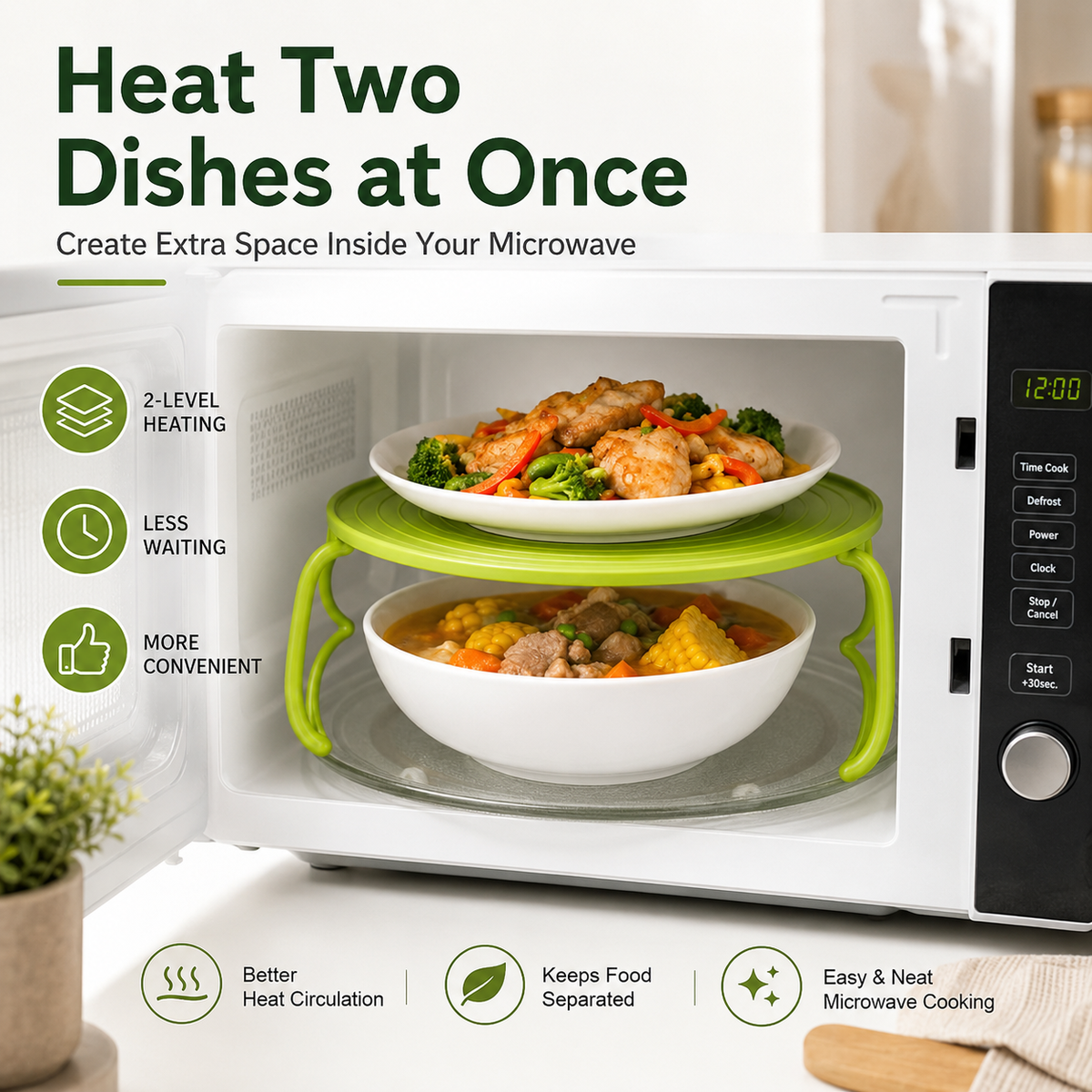 🍲 Foldable Double-Decker Microwave Rack – 2-Level Meal Heating Stand ✨