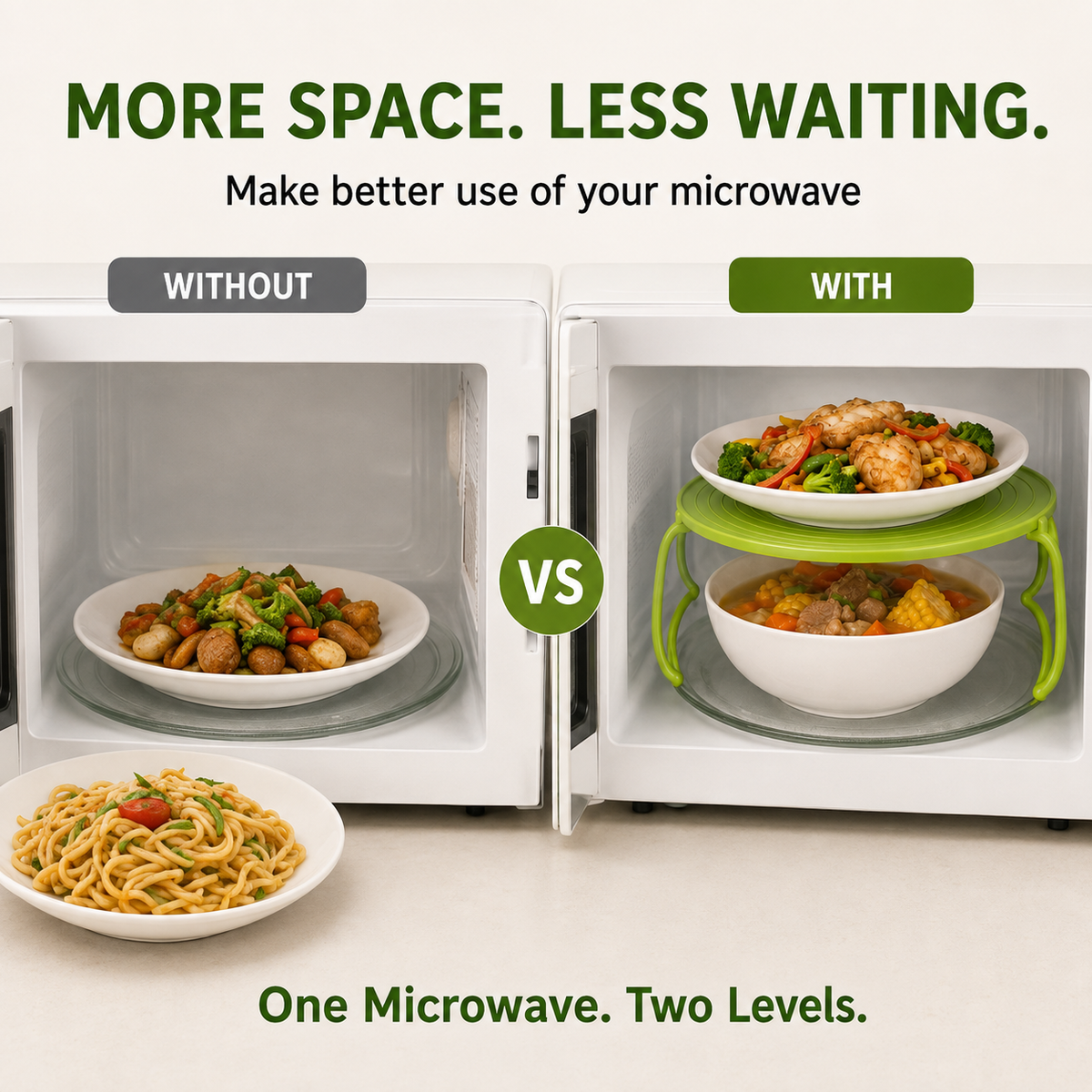 🍲 Foldable Double-Decker Microwave Rack – 2-Level Meal Heating Stand ✨