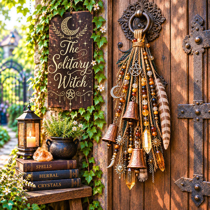 🌙 Witchy Door Charm | Celestial Hanging Décor with Moons, Crystals, Beads, Feathers & Vintage Bells for Doors, Reading Nooks & Witchy Home Spaces 🔮