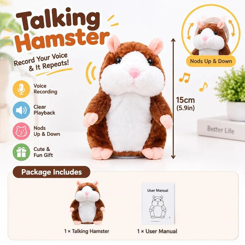🐹 Talking Hamster Plush – repeats whatever you say, auto head-shaking, hilarious fun for kids & adults🎁