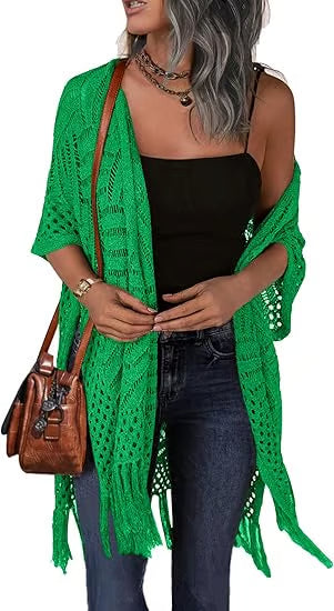 ☀️ Summer Crochet Cardigan - Oversized Open Front Kimono Sweater with Tassel ✨