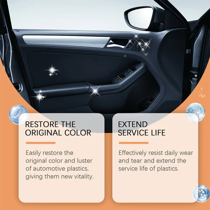 📢📢30% OFF !! ⏰Premium Car Plastic Restorer & Interior Cleaner – Removes Dirt, Restores Black Finish, Matte to Subtle Sheen🚗✨