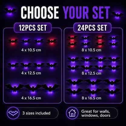 3D LED Bat Wall Decor Set for Spooky Halloween Home Parties