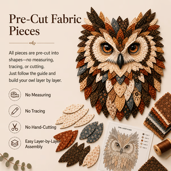 💥 LAST DAY 49% OFF - 🦉 Layered Fabric Owl Wall Art DIY Kit – Easy for Beginners, Guide Included