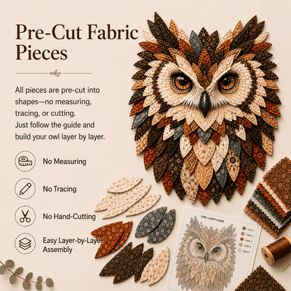 💥 LAST DAY 49% OFF - 🦉 Layered Fabric Owl Wall Art DIY Kit – Easy for Beginners, Guide Included