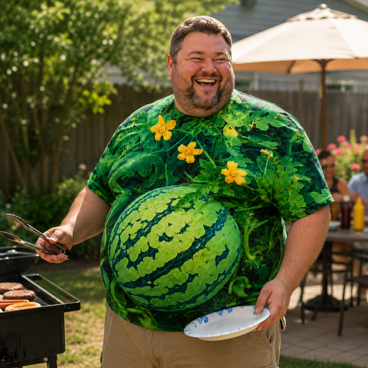 🍉 Funny 3D Watermelon Belly T-Shirt – Optical Illusion Summer Tee