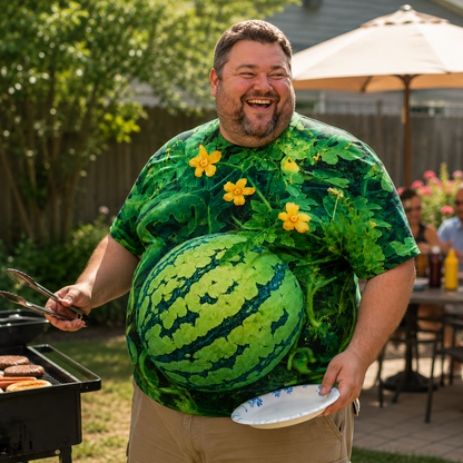 🍉 Funny 3D Watermelon Belly T-Shirt – Optical Illusion Summer Tee
