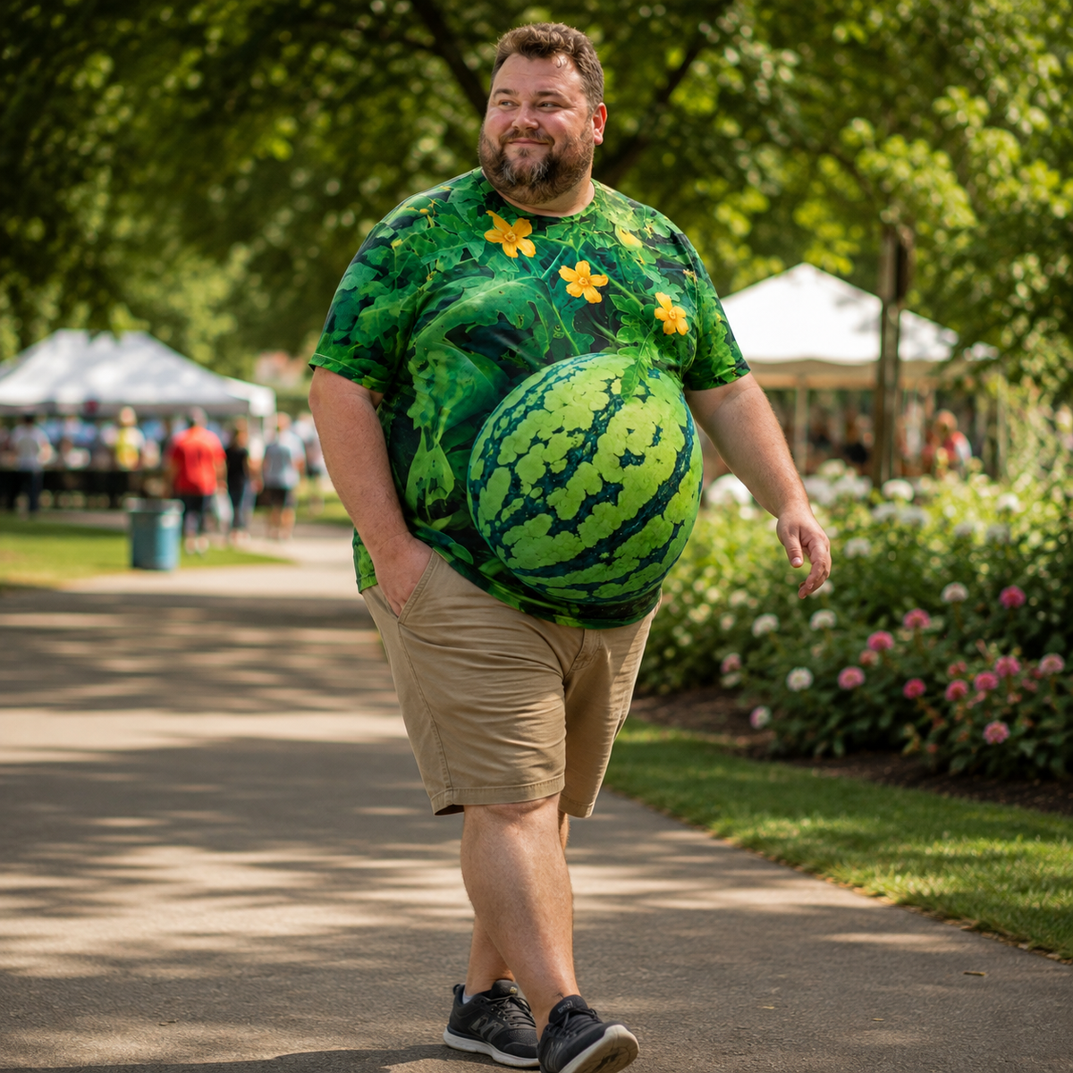 🍉 Funny 3D Watermelon Belly T-Shirt – Optical Illusion Summer Tee