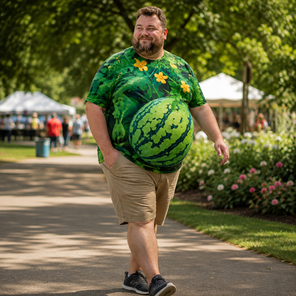 🍉 Funny 3D Watermelon Belly T-Shirt – Optical Illusion Summer Tee