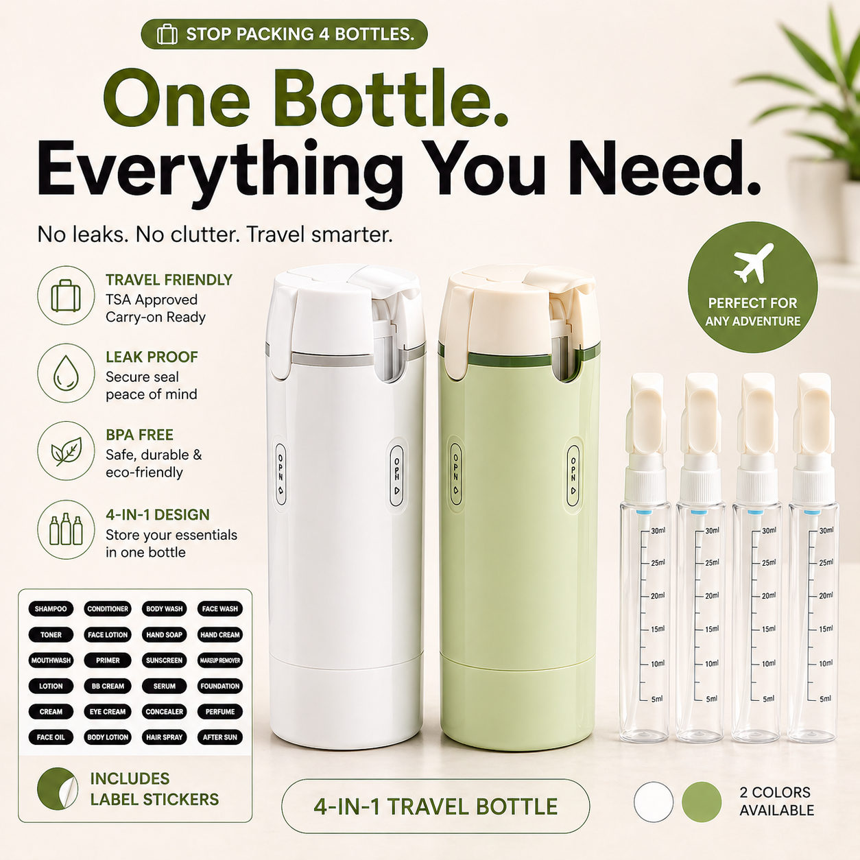 4-in-1 Leak-Proof Travel Dispenser