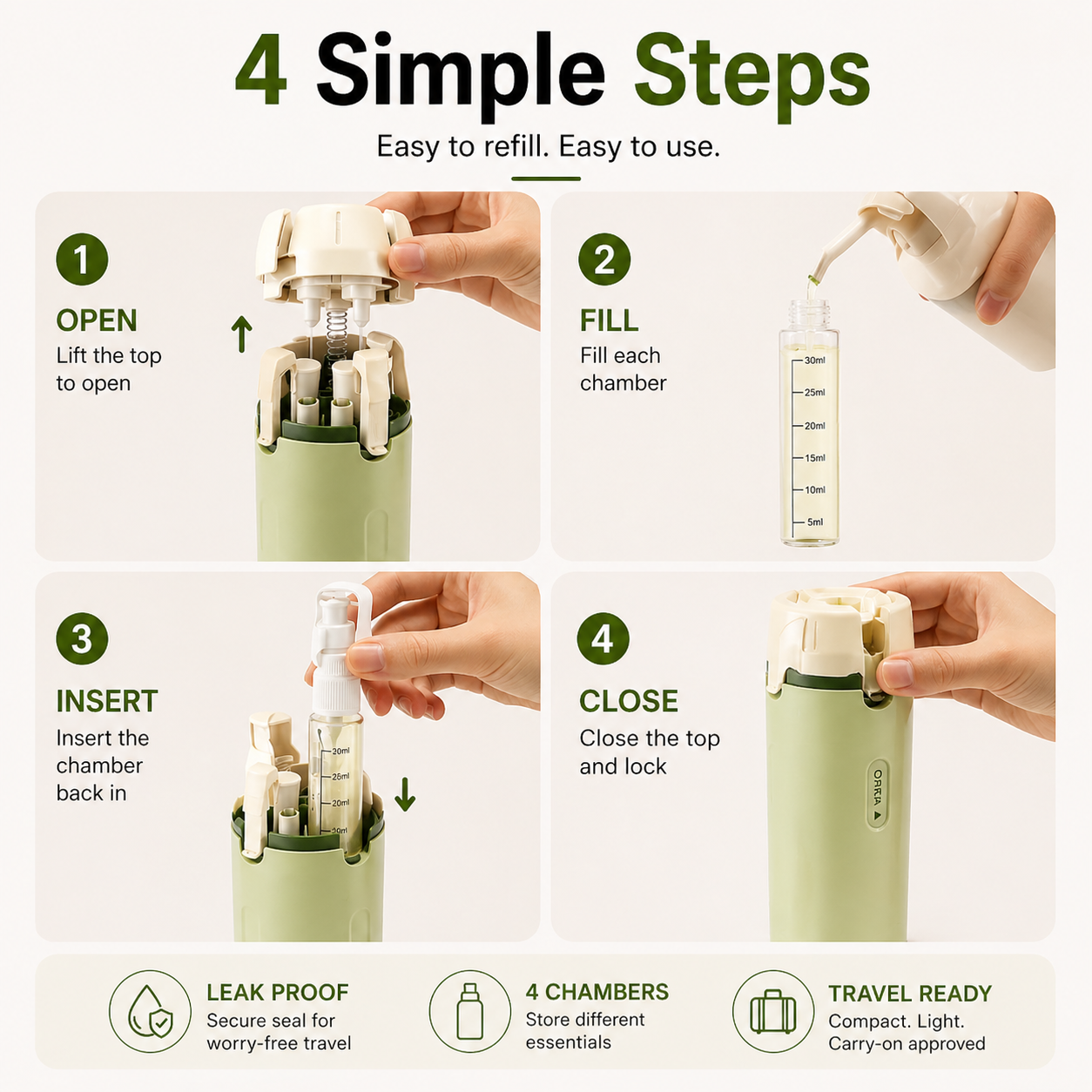 4-in-1 Leak-Proof Travel Dispenser