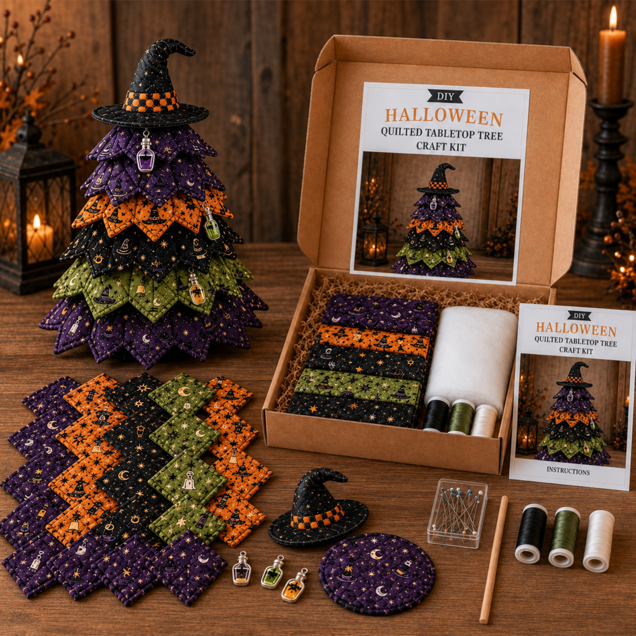 🎃 Selling Fast!–Limited-Time 50% OFF DIY Halloween Quilted Fabric Tree Kit