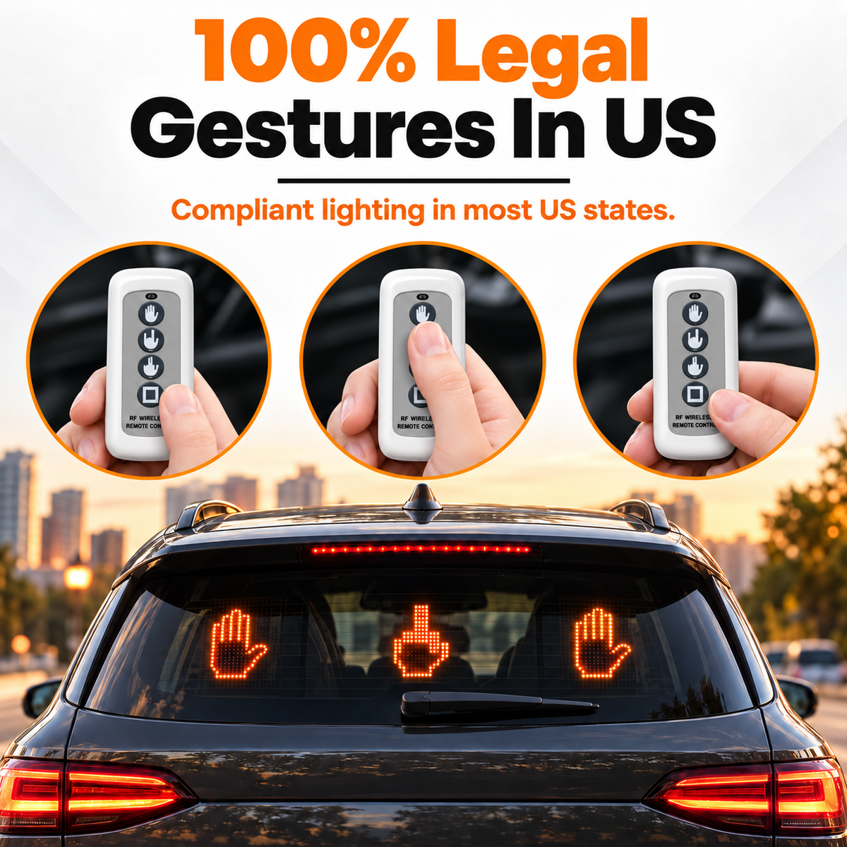 😂🤘 Rear Window LED Gesture Hand – Remote Controlled