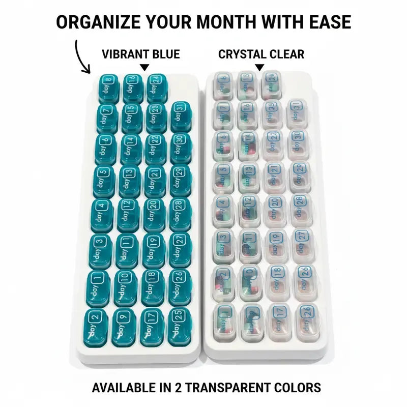 🔥Last Day 69% OFF -💊Monthly Pill Organizer with Lid - Arthritis-Friendly Easy-Open Lids 31 Removable Daily Pill Pods Date Reminder & Travel Case for Vitamins & Medications