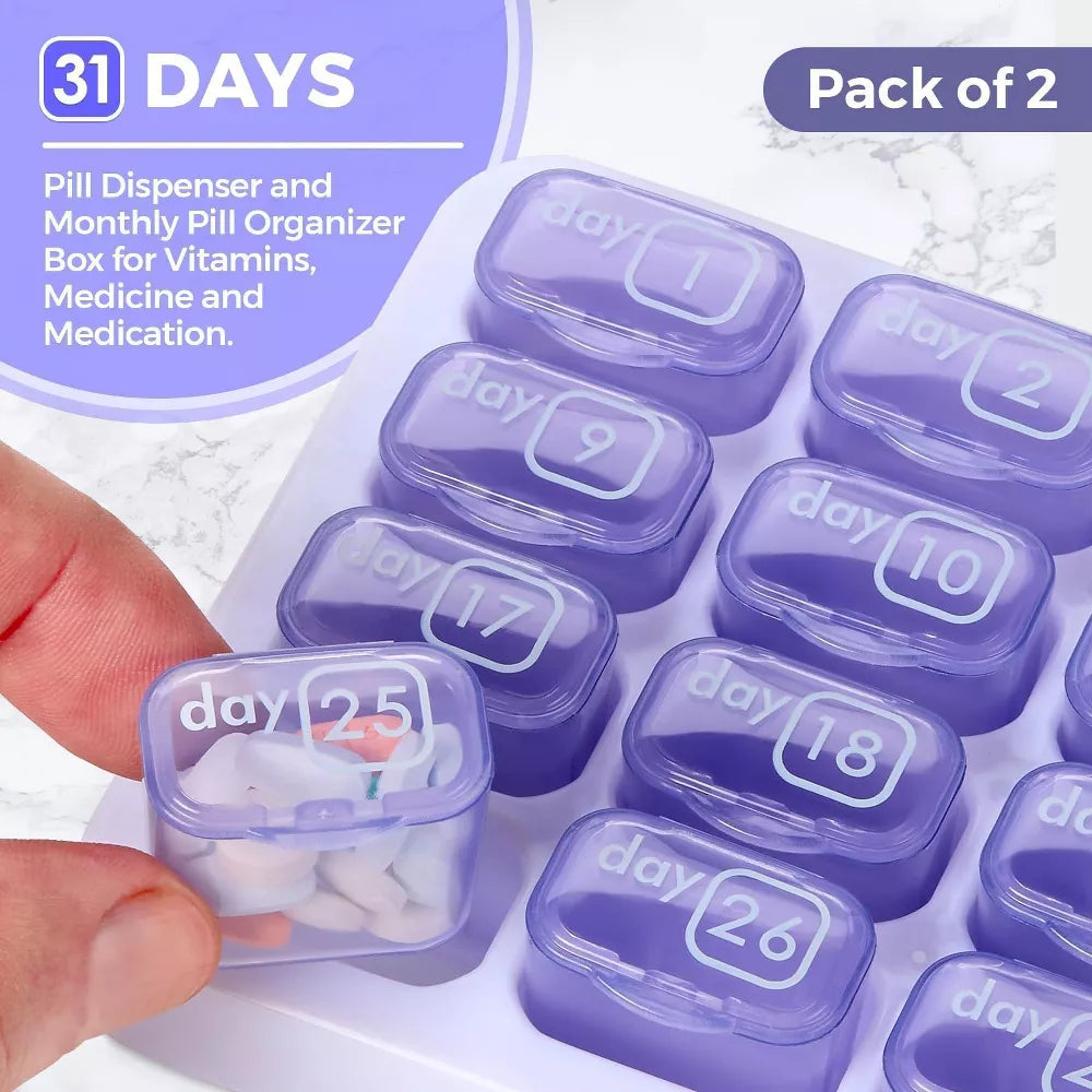 🔥Last Day 69% OFF -💊Monthly Pill Organizer with Lid - Arthritis-Friendly Easy-Open Lids 31 Removable Daily Pill Pods Date Reminder & Travel Case for Vitamins & Medications