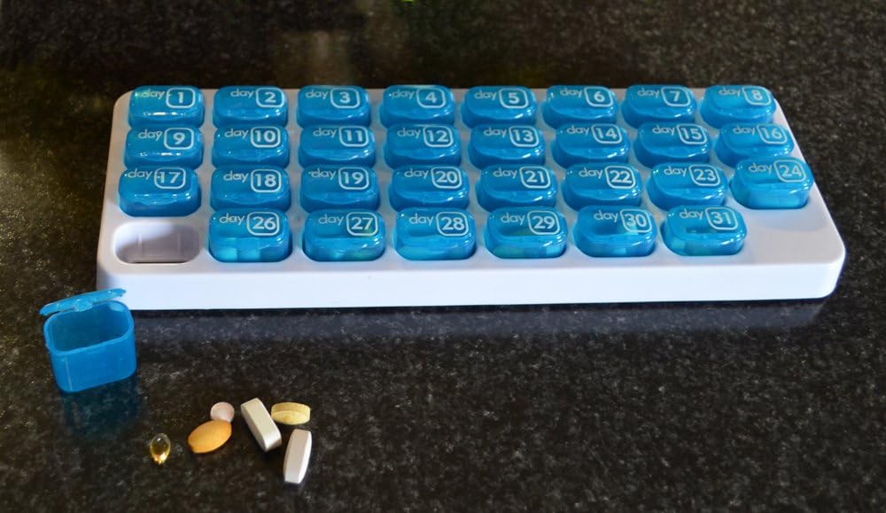 🔥Last Day 69% OFF -💊Monthly Pill Organizer with Lid - Arthritis-Friendly Easy-Open Lids 31 Removable Daily Pill Pods Date Reminder & Travel Case for Vitamins & Medications