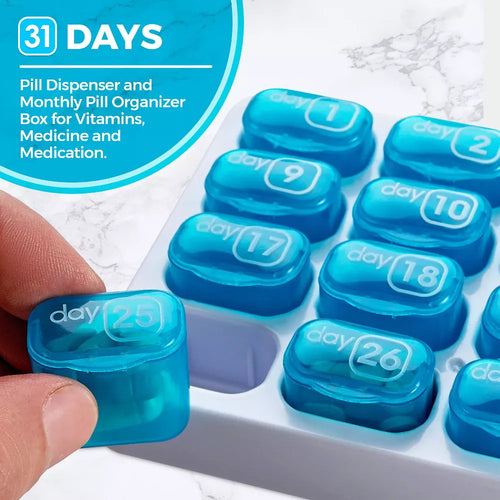 🔥Last Day 69% OFF -💊Monthly Pill Organizer with Lid - Arthritis-Friendly Easy-Open Lids 31 Removable Daily Pill Pods Date Reminder & Travel Case for Vitamins & Medications
