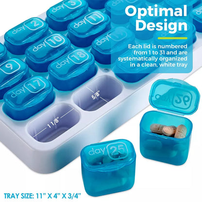 🔥Last Day 69% OFF -💊Monthly Pill Organizer with Lid - Arthritis-Friendly Easy-Open Lids 31 Removable Daily Pill Pods Date Reminder & Travel Case for Vitamins & Medications