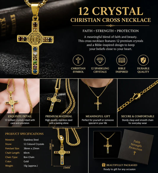 ✝️12 CRYSTAL CHRISTIAN CROSS NECKLACE✨