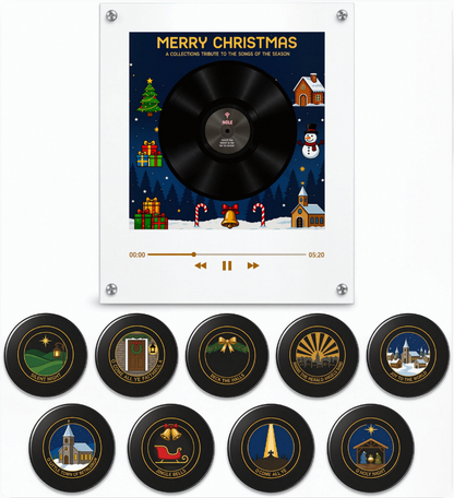 ✨Christmas Mini Vinyl Player 🎁 With 9 Swap‑able Festive Records, NFC Fridge Magnet, Rotating Light‑Up Vinyl, Compact Retro Christmas Home Decor Gift