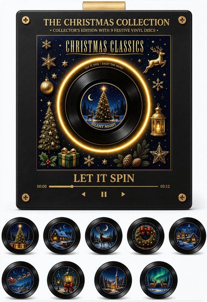 ✨Christmas Mini Vinyl Player 🎁 With 9 Swap‑able Festive Records, NFC Fridge Magnet, Rotating Light‑Up Vinyl, Compact Retro Christmas Home Decor Gift